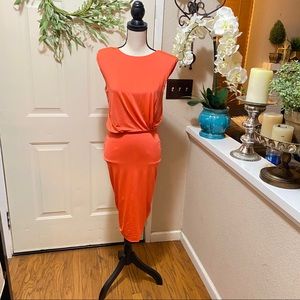 Marciano Orange  Shoulder Pads Runway Midi Dress